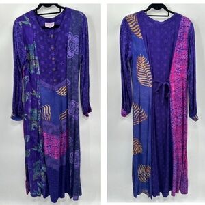 VINTAGE L/XL WILD WOMAN OF MIL-VALLEY Rayon Purple mixed pattern boho maxi dress